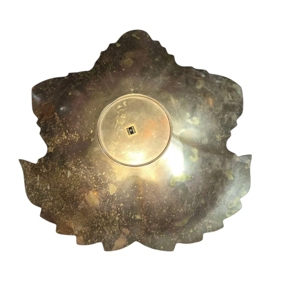 Vintage India‎ Made Floral Enamel On Brass Leaf Shaped Bowl Dish 8.5